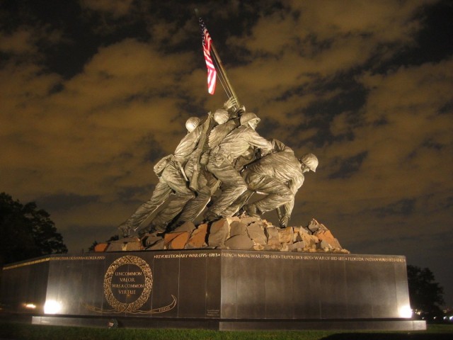 The US Marine Corps War Memorial formed after the iconic Joe Rosenthal photo. (Photo: Wikipedia)