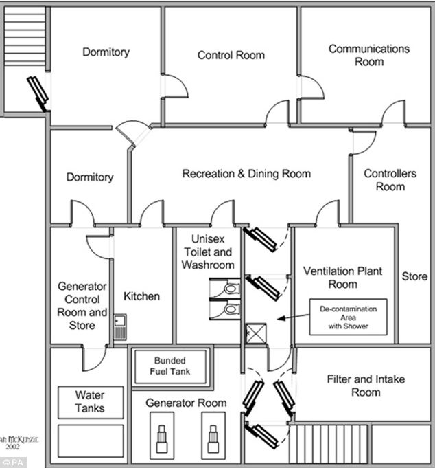 Floor plan of the underground bunker. (Photo: Daily Mail/PA)