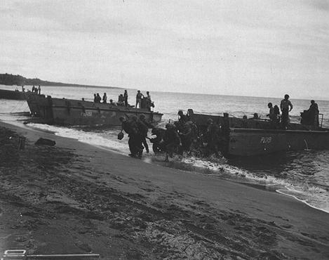 Soldiers arriving for the Solomon Islands Campaign.