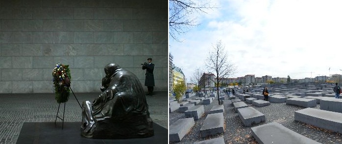 The two German WWII Memorials (left: Unter den Linden Memorial to the Victims of Fascism and Militarism; Right: Bradenburg Gate Memorial to Kileld Jews during Nazi Regime) Chinese President Xi Jinping hopes to visit with German Chancellor Angela Merkel.