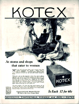 Kotex ad, Kimberley-Clark's first sanitary pads, circa 1920s