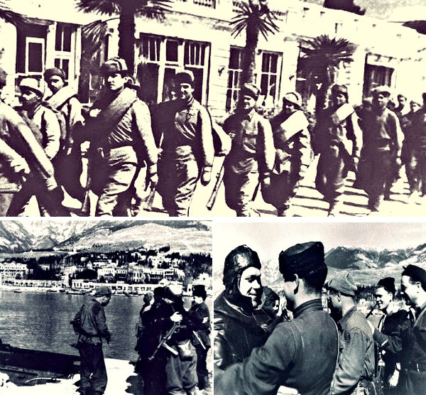 The Liberation of Yalta, 1944: (Above picture) Soviet Separate Coastal Army led by Gen Andrey Yeryomenko marched into Yalta amidst the welcome of city residents. (Below pictures) Meeting between Soviet partisans and sailors on  Yalta liberation.