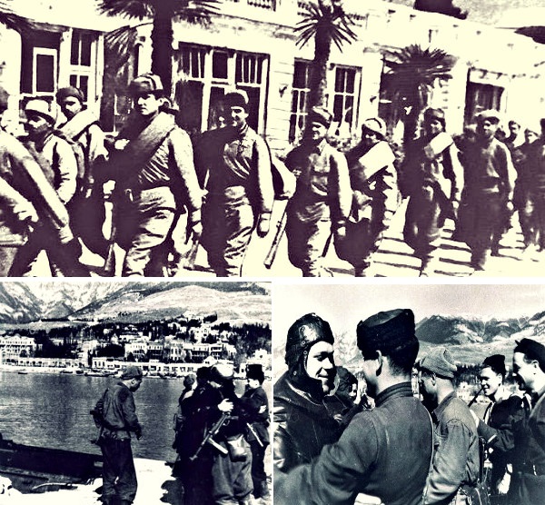 The Liberation of Yalta, 1944: (Above picture) Soviet Separate Coastal Army led by Gen Andrey Yeryomenko marched into Yalta amidst the welcome of city residents. (Below pictures) Meeting between Soviet partisans and sailors on Yalta liberation.