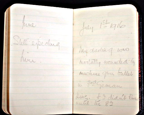 Notebook believed to be owned by Miss Zen Hall where she wrote the account of her beloved's death.