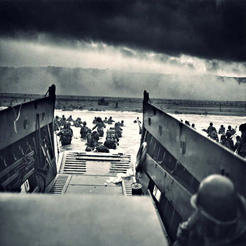 D-Day Landings - notice the screen of smoke in front of the disembarking Allied troops.