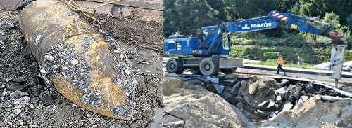 The vintage WWII Bomb and the Highway where it was found.