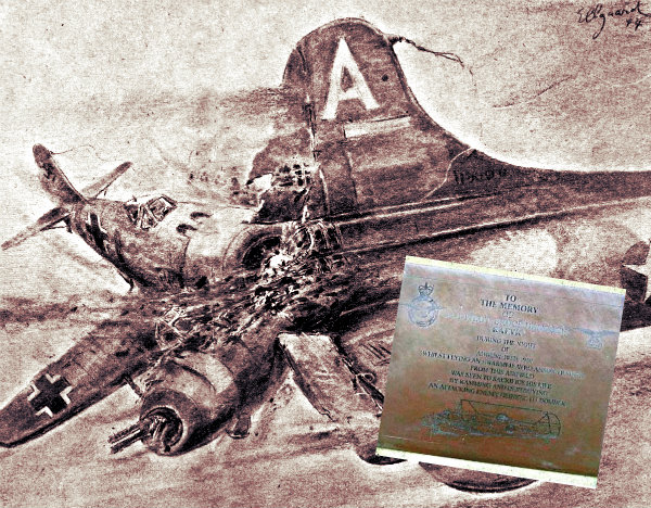 The WWII plaque was made in honor of Pilot Bruce Hancock of RAF Windrush. Hancock rammed an enemy plane with his own training craft downing it. However, he also paid for his heroic deed with his life.