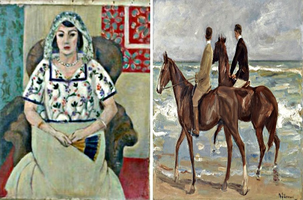 Matisse's Sitting Woman (left) and Liebermann's Two Riders at the Beach (right)