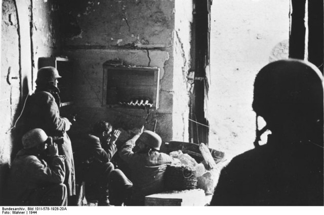 German paratroopers in a basement in Cassino.