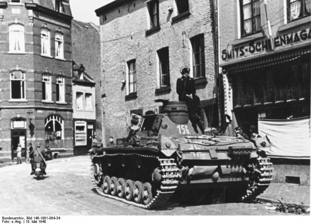 A German Panzer III in the streets of Maastricht.