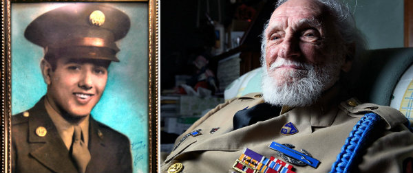 Don Fida during his soldier days and now, at 90.