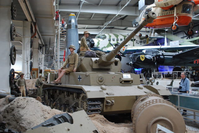 This German Panzer IV tank can be seen at the Auto and Technik Museum in Sinsheim, Germany. It has been restored in the German Afrika Korps desert camouflage of 1941. Photo Credit.