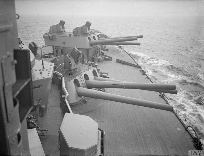 16_inch_gun_turrets_and_Unrotated_Projectile_launchers_on_HMS_Nelson_1940_IWM_A_1994