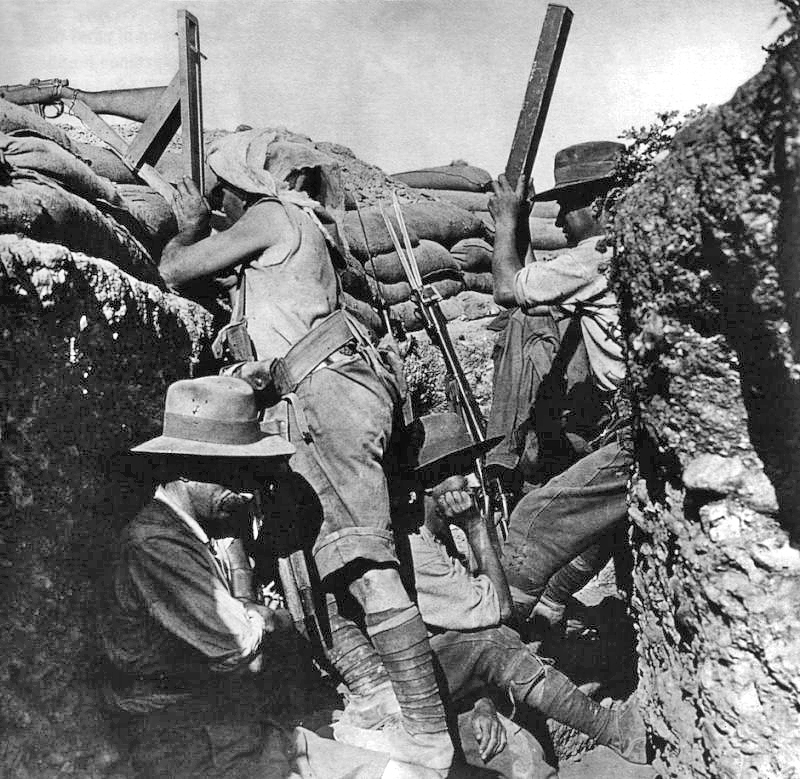 Australian light horseman using a periscope rifle