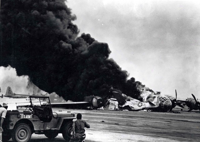 B-29 Crash Iwo Jima 24 Apr 45 ( 9 P-51 damaged)