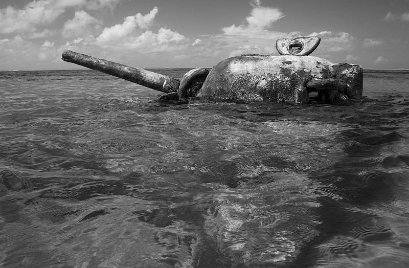 Wrecked Sherman Tank, just off the beach of Saipan 