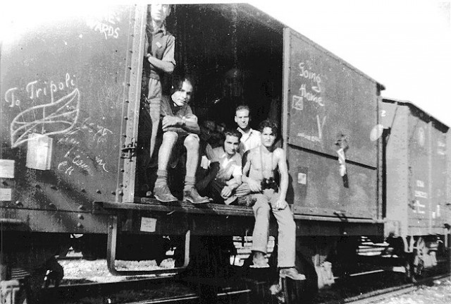 A photo taken in 1945 showing Holocaust survivors returning to Libya from Concentration Camp Bergen-Belsen after the “Libyan Jews holocaust”