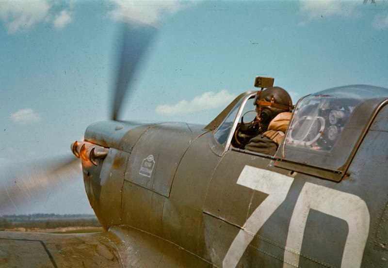 Start-up of a Spitfire named 'The Flying Scotsman', paid for by donations from LNER personnel ('The Flying Scotsman,' England, 1942.