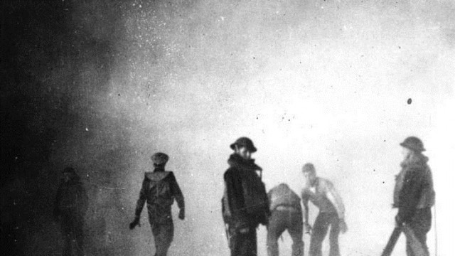 Damage control Courtesy of the Naval History and Heritage Command Firefighters at work on board USS Yorktown after the ship was hit by three Japanese bombs shortly after noon on 4 June 1942.