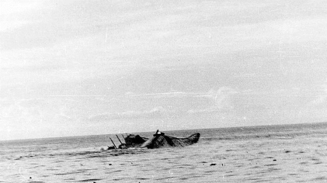 Last glimpse Courtesy of the Naval History and Heritage Command The USS Yorktown slips under the waves after helping to sink two of the four enemy carriers destroyed during the Battle of Midway.