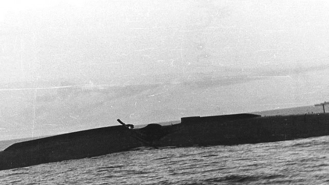 Rolling over Courtesy of the Naval History and Heritage Command The USS Yorktown sank just after dawn on June 7, 1942.