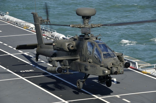 Apache Attack Helicopter Takes Off from HMS Ocean