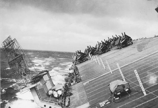 USS Cowpens during Typhoon Cobra 18 December 1944.