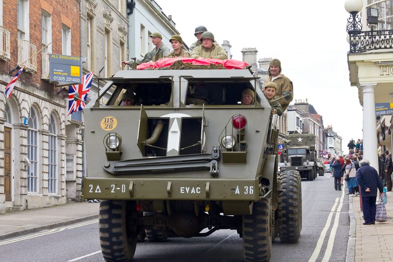 A re-enactment of the Amour and Vehicles that travelled through Dorchester in WWII