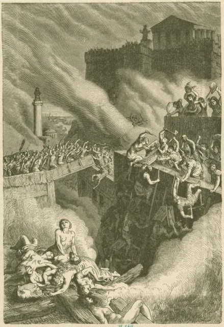 Another 1885 representation of the final assault. notice the fierce defense and the fortified and elevated Byrsa area