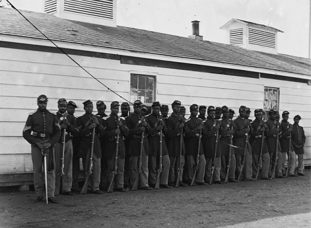 Taken on November 17, 1865, depicting Company E, 4th US Colored Troops at Fort Lincoln, North Dakota;