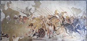 Alexander pursues the Persian king Darius III at the Battle of Issus.