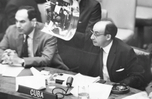 Cuban Foreign Minister Raúl Roa accusing the US of invading his country at the UN