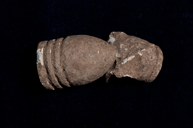 http://civilwartalk.com/threads/yankee-and-rebel-bullets-met-in-mid-air.107135/ These fused bullets were fired at the Battle of Wilson’s Creek on 10 August 1861. One is a 0.69 caliber, while the other is a 0.58 caliber. Source
