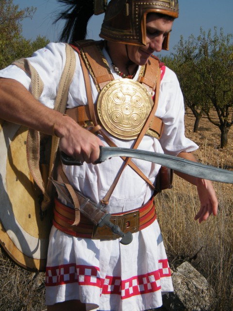 modern reconstruction of an Iberian warrior. a good example of some of the armor they might wear that would still allow high mobility