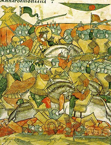 Depiction of the Battle as illustrated in the manuscript "The Life of Alexander Nevsky"
