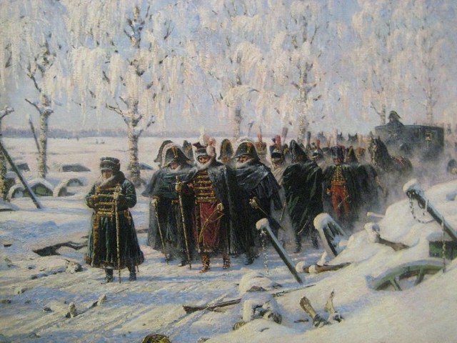 Vasily Vereshchagin's "On the High Road," an oil painting of Napoleon's retreat from Russia