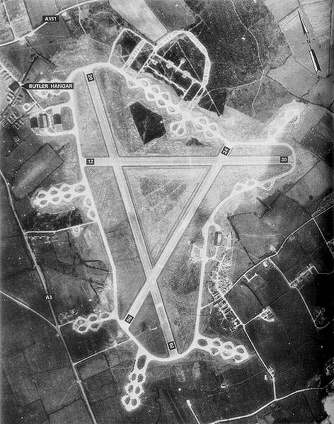 Aerial photograph of North Witham Airfield, England.