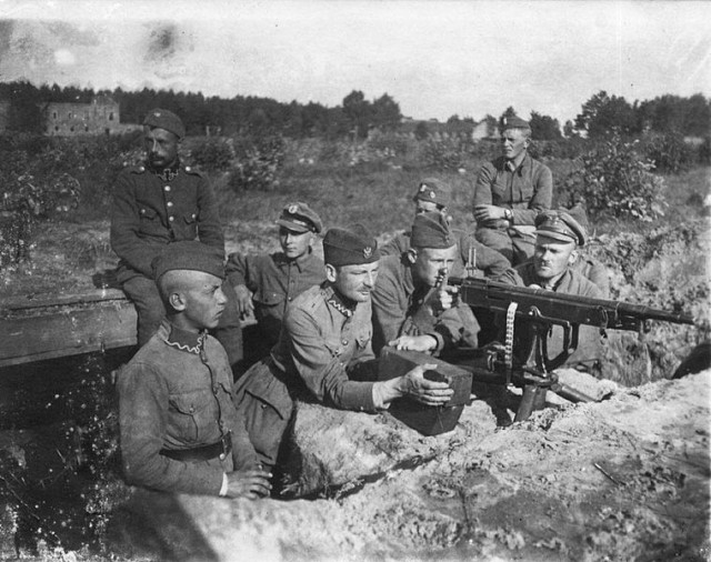 Polish soldiers stationed in the village of Janki near Milosna in August, 1920