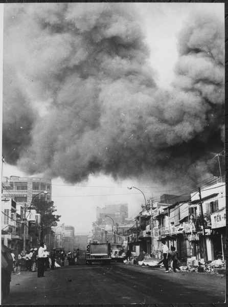 Fire trucks trying to put out fires in Saigon from the Tet Offensive