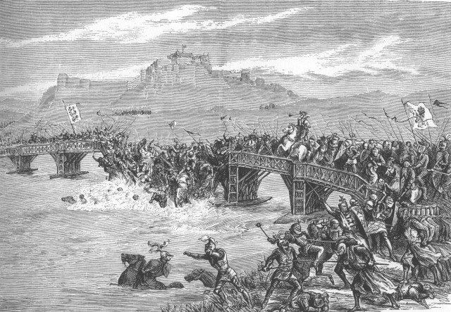 A Victorian depiction of the battle. The bridge collapse suggests that the artist has been influenced by Blind Harry's account. (Wikipedia)