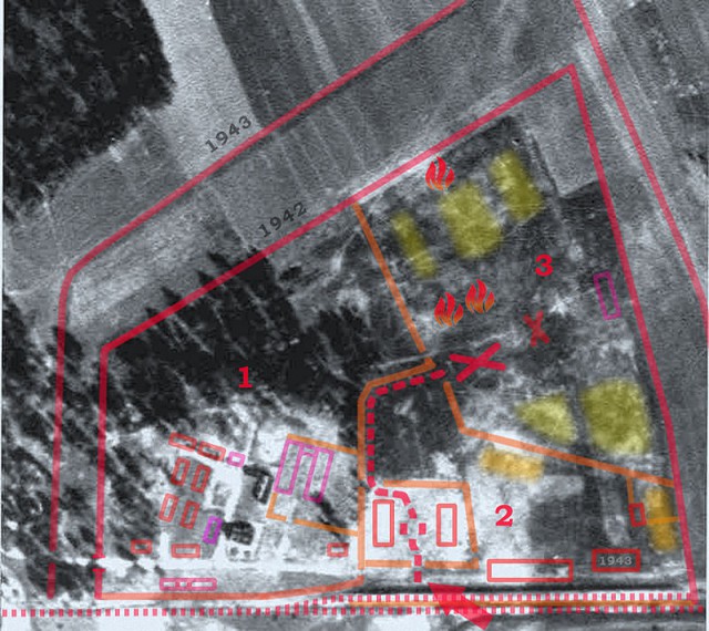 https://en.wikipedia.org/wiki/File:Treblinka_II_aerial_photo_ (1944).jpg A 1944 aerial shot of Treblinka II after it was closed and efforts were made to hide its function