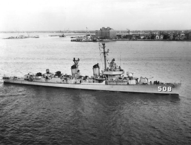 The USS Navy Destroyer Cony in 1957 at Hampton Roads, Virginia