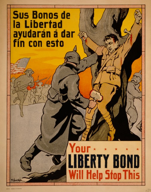American propaganda poster from the Philippines depicting the crucified soldier