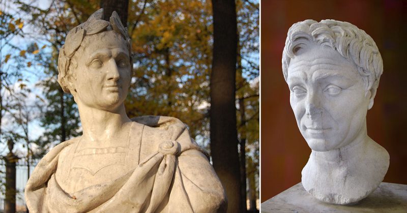 Julius Caesar (left) By Mithrandire CC BY-SA 3.0; Pompey (right) By Alphanidon CC BY-SA 4.0