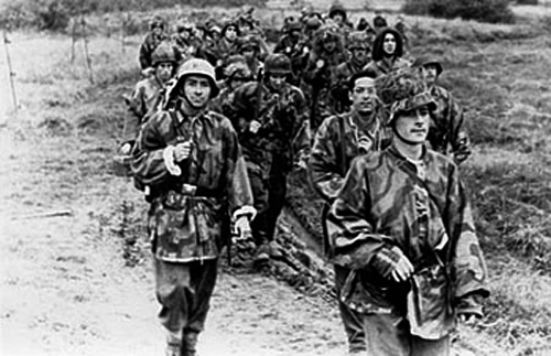 Spanish battalion of sappers in the march, Leningrad region, September 1943