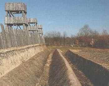 A reconstructed section of the Alesia investment fortifications