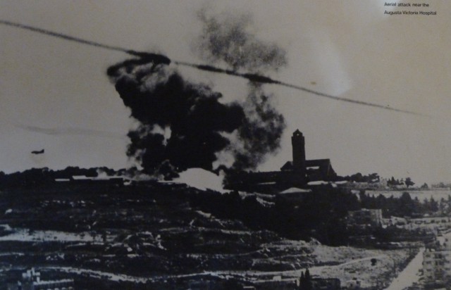 An Israeli airstrike near the Augusta-Victoria Hospital (Wikipedia)