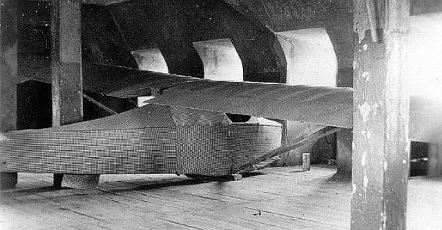 The only known photograph of the original "Cock" glider taken on 15 April 1945[1] by Lee Carson, one of two American newspaper correspondents assigned to the task force which captured the castle.