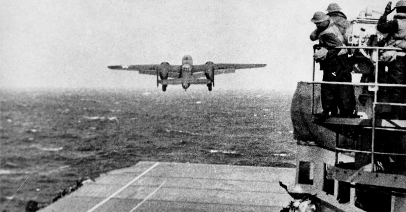 A B-25 takes off from Hornet in the famous Doolittle raid.