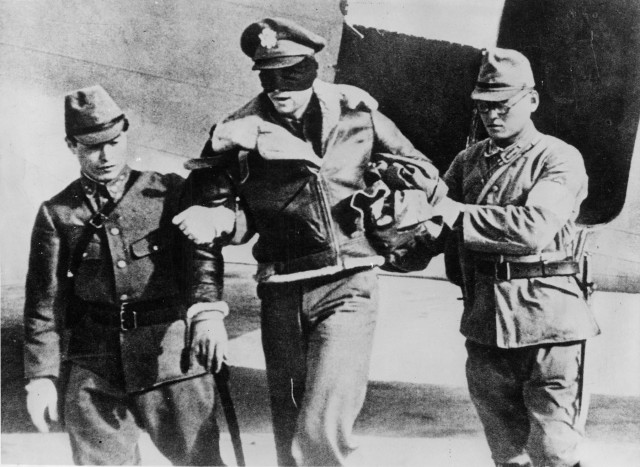 One of the captured Doolittle raiders: Robert L. Hite, blindfolded by his captors, 1942